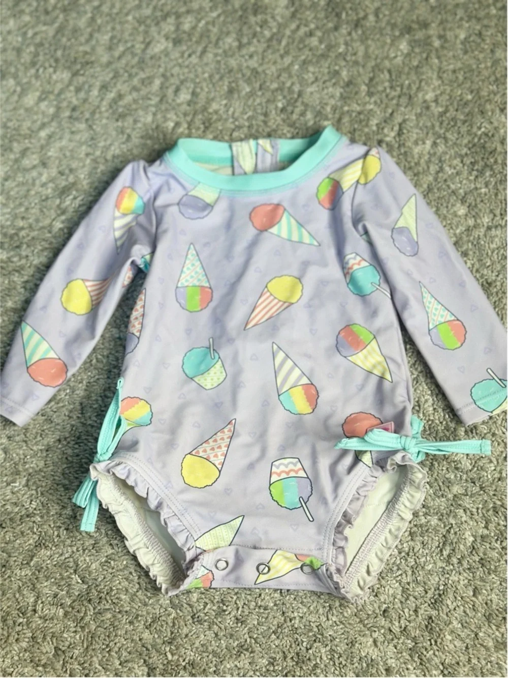 Rufflebutts SNOW CONES LONG SLEEVE ONE PIECE RASH GUARD swimsuit 6-12 mo purple